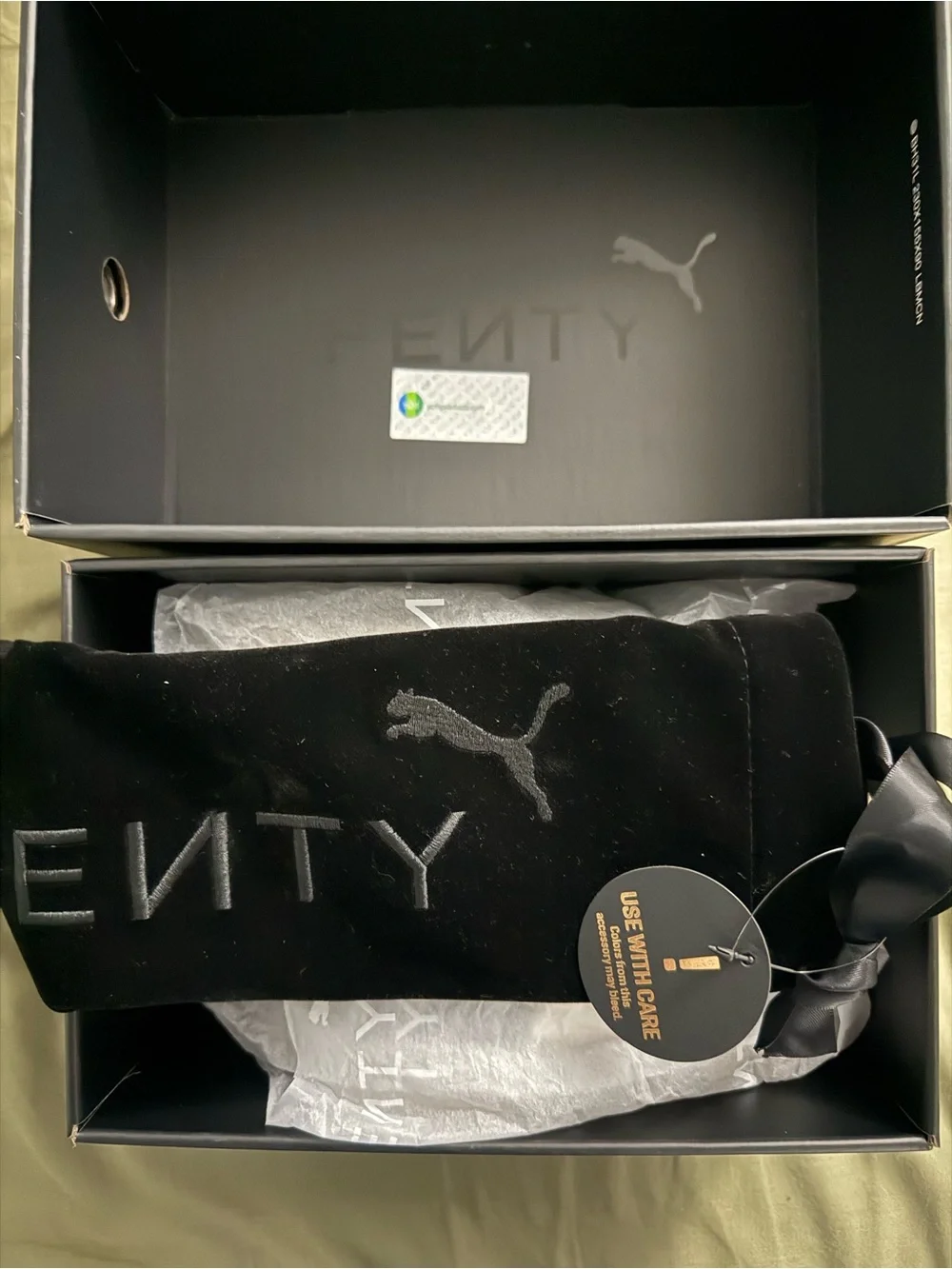 Puma FENTY Black Velvet Dust Bag & Branded Shoe Boxy